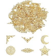 Pandahall Elite 72pcs Iron Filigree Corner Embellishments Hollow Triangle Wrap Connector with 24pcs 4 Styles Filigree Pendant Connector Joiners Links Large Resin Fillers for DIY Jewelry Making