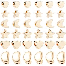 BENECREAT 48Pcs Mixed Style Star Moon Heart Spacer Loose beads 18K Gold Plated Brass Beads for DIY Jewelry Craft Making