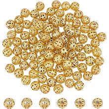 DICOSMETIC 100Pcs Brass Filigree Spacer Beads Set 6 mm Ball Loose Beads Round Hollow Beads Unplated Metal Beads for Bracelets Necklaces Earrings Jewelry Making DIY Craft Projects, Hole: 1mm