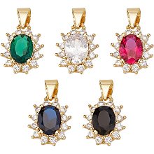 SUPERFINDINGS 5Pcs 5 Colors Brass Micro Pave Cubic Zirconia Pendants 14x11.5mm Oval Charms with Crystal Rhinestone Gold Plated Cubic Zirconia Charms for Jewelry Making