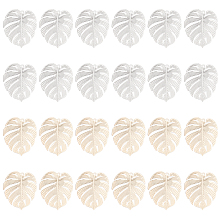 OLYCRAFT 24pcs Platinum & Light Gold Hollow Monstera Leaf Charms Golden Plated Brass Metal Plant Pendant Leaves Branch Charms for Jewelry Making DIY Necklace Bracelet