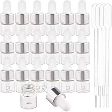 BENECREAT 30 Pack 1ml Clear Glass Dropper Bottle Eye Essential Oil Bottles with Silver Caps and 4PCS Plastic Dropper for Aromatherapy Cosmetics Samplep