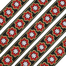 FINGERINSPIRE 7.7 Yard 1.35 Inch Wide Vintage Jacquard Ribbon Black Jacquard Trim Emobridered Woven Trim with Daisy Pattern Gold & Red & White Floral Webbing Ribbon for DIY Clothing Decorations