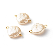 Honeyhandy ABS Plastic Imitation Pearl Beads Link, with Golden Brass Findings, Flat Round, Beige, 19.5x14x5mm, Hole: 1.5mm