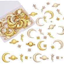 OLYCRAFT 120pcs Cosmos Themed Resin Fillers Alloy Epoxy Resin Supplies Star Moon Planet Meteor Filling Accessories for Resin Jewelry Making -Gold & Light Gold