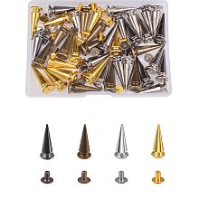 Honeyhandy 40Ssets 4 Colors Alloy Spikes Screwback Studs, with Screw, for DIY Craft Cool Rivets Punk, Cadmium Free & Lead Free, Cone, Mixed Color, 27x10mm, 10sets/color