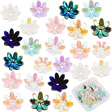 SUNNYCLUE 160Pcs Opaque Resin Bead Caps, AB Color Plated, Multi-Petal, Flower, Mixed Color, 9.5x9.5x2.5mm, Hole: 1mm, 160pcs