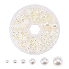 ARRICRAFT 1 Box Beige Mixed Sizes Flat back Pearl Cabochon, about 690pcs/box