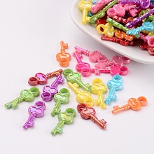 Honeyhandy Opaque AB Color Acrylic Skeleton Key Pendants, Mixed Color, 23x10x3mm, Hole: 3mm, about 2200pcs/500g