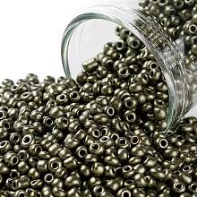 Honeyhandy 12/0 Glass Seed Beads, Metallic Colours Style, Round, Dark Olive Green, 12/0, 2mm, Hole: 1mm, about 30000pcs/pound