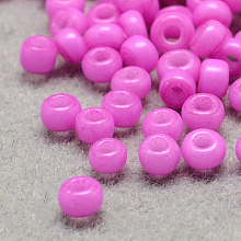 FGB 12/0 Round Glass Seed Beads, Baking Paint, Magenta, 12/0, 2x1.5mm, Hole: 0.7mm, about 30000pcs/bag