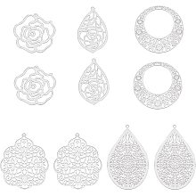 DICOSMETIC 10pcs 5 Style 304 Stainless Steel Flower Charms Donut with Flower Pendants Teardrop with Rose Charms Laser Cut Charms for Jewelry Making