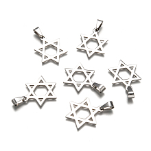 Honeyhandy Boy Jewelry Original Color 201 Stainless Steel Pentagram Pendants, for Jewish, Star of David, Stainless Steel Color, 32x25x1.5mm, Hole: 4x9mm