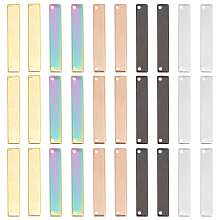 UNICRAFTALE 40Pcs 5 Colors Connector Charms 304 Stainless Steel Pendant Stamping Blank Tag Charms Rectangular 2-Holes Connector Ornament Mixed Color 35x6x1mm Hole: 1.5mm for DIY Jewelry Making