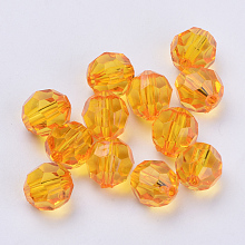 Honeyhandy Transparent Acrylic Beads, Faceted, Round, Orange, 6x5.5mm, Hole: 1.3mm, about 4200pcs/500g