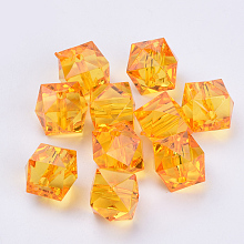 Honeyhandy Transparent Acrylic Beads, Faceted, Cube, Orange, 10x10x8mm, Hole: 1.5mm, about 900pcs/500g