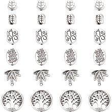 SUNNYCLUE 1 Box 120Pcs 6 Styles Leaf Beads Silver Alloy Leaves Flat Round Tree of Life Oval Plants Coin Bead Vintage Loose Spacers for DIY Jewelry Making Earrings Necklaces Crafts Findings