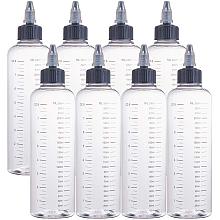 BENECREAT 8 Pack 230ml(7.5oz) Transparent Plastic Dispensing Bottle with Twist Cap and Graduated Measurement for Liquids, Inks, Oils, Arts and Crafts