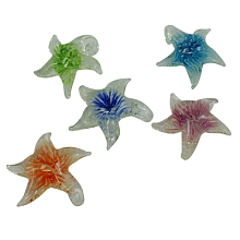 Honeyhandy Handmade Luminous Lampwork Pendants, Starfish/Sea Stars, Mixed Color, about 44~49mm wide, 43~49mm long, 13mm thick, hole: 7mm