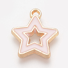 Honeyhandy Alloy Enamel Pendants, Star, Misty Rose, 16x14x1mm, Hole: 1.5mm