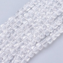 Honeyhandy Glass Bead Strands, Faceted, Cube, Clear, 4x4x4mm, Hole: 1mm, about 100pcs/strand, 17 inch