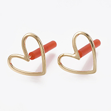 Honeyhandy Brass Stud Earrings, with Raw(Unplated) Silver Pins and Plastic Protector, Heart, Real 18K Gold Plated, 1/2x3/8 inch(13x11mm), Pin: 0.7mm