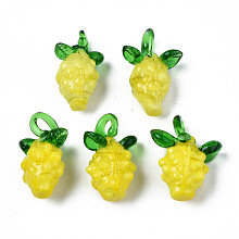 Honeyhandy Handmade Bumpy Lampwork Pendants, Pineapple, Yellow, 23.5x10.5~11.5x13~19mm, Hole: 2.5~5x3~7mm