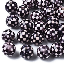 Honeyhandy Opaque Printed Acrylic Beads, Round, Black, 11.5~12x11mm, Hole: 2.5mm