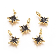 Honeyhandy Brass Micro Pave Cubic Zirconia Charms, with Jump Rings, Twinkling Star, Black, Gunmetal & Golden, 14x12x2mm, Hole: 3mm