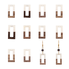 Olycraft Resin & Wood Pendants, Rectangle, White, 27x14.5x3.5mm, Hole: 1.5mm, 10pcs/box