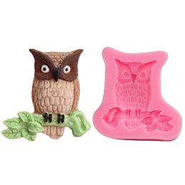 Honeyhandy Cute Owl Design DIY Food Grade Silicone Molds, Fondant Molds, For DIY Cake Decoration, Chocolate, Candy, UV Resin & Epoxy Resin Jewelry Making, Random Single Color or Random Mixed Color, 58x57x11mm, Inner Size: 44x47mm