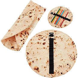 OLYCRAFT 2Pcs Tortilla Pencil Case Holder Roll Canvas Pencil Pouch Pancake Canvas Pen Roll Up 8.6Inch Round Pencil Holder Pancake Stationery Pencil Wrap for Class Office Supplies