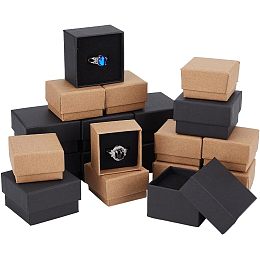 PandaHall Elite 48pcs Jewelry Gift Box 2 Sizes Ring Box Square Kraft Paper Box with Sponge Small Earring Packing Box for Selling Valentine Weddings Mother Birthdays Christmas Business 2/1.57 inch