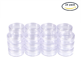 BENECREAT 24 Pack 1.97"x0.94" (20ml) Empty Clear Plastic Bead Storage Container jar with Rounded Screw - Top Lids for Beads, Nail Art, Glitter, Make Up, Cosmetics and Travel Cream