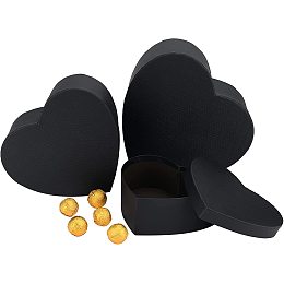 BENECREAT Set of 3 Heart Shape Present Boxes, Black Decorative Gifting Box, Nesting and Stacking Gift Packaging Box for Souvenirs, Cosmetics, Handmade Products