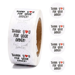 Honeyhandy 1 Inch Thank You Stickers, Self-Adhesive Kraft Paper Gift Tag Stickers, Adhesive Labels, for Presents, Packing Bags, with Word Thank you For your ORDER, White, Sticker: 25mm, about 500pcs/roll