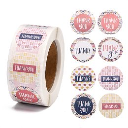 Honeyhandy DIY Scrapbook, 1 Inch Thank You Stickers, Decorative Adhesive Tapes, Flat Round with Word Thank You, Colorful, 25mm, about 500pcs/roll