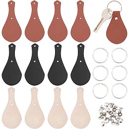 OLYCRAFT 12 Sets Genuine Leather Keychain Kit Leather Keychain Making Kits Blank Leather Key Ring Set Key Fobs with Keyrings, Rivet and Rivet Caps - 3 Colors