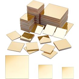 PandaHall Elite 120pcs Acrylic Mirror Stickers, Golden Mirror Wall Stickers Square Craft Mirror Tiles Self-Adhesive Mirror Mosaic Tiles for DIY Art Craft Home Party Decoration, 2"/1.2"/1"