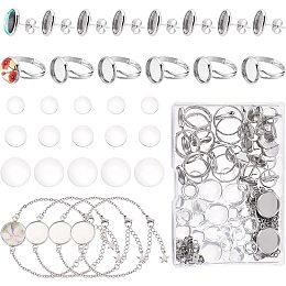 SUNNYCLUE 1 Box 88Pcs Cabochon Sets Blank Rings Flat Bracelet Bezel Settings Stud Earring Setting Half Round Glass Cabochons for Jewelry Making Bracelets Earrings Women Ddults DIY Crafts Supplies