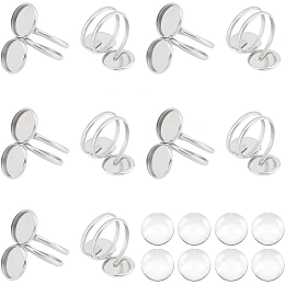 UNICRAFTALE 10pcs Blank Cabochon Finger Ring Open Wrap Finger Ring Making Kit Stainless Steel Pad Ring Settings Base Bezel Tray Settings for DIY Ring Making Crafts12mm Tray