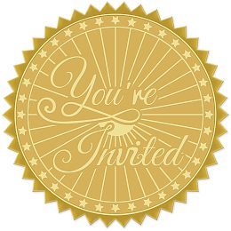 CRASPIRE 100pcs Embossed Foil Stickers You're Invited Gold Foil Certificate Seals 1.9" Self Adhesive Embossed Seals Decoration Labels for Certificates Awards Graduation Invitations Envelopes Diplomas