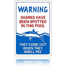 GLOBLELAND Shark Have Been Spotted in This Pool Aluminum Sign Metal Sign for Swimming Pool Lakeside, 12x8Inch, Waterproof and Fade Resistance