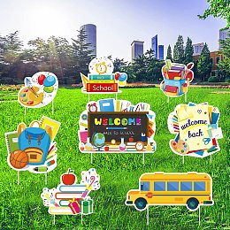 FINGERINSPIRE 8Pack Welcome Back to School Yard Signs School Theme Outdoor Lawn Decorations Sign Waterproof First Day of School Classroom Yard Signs Outdoor Lawn Decorations