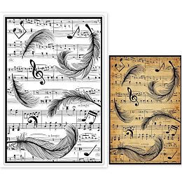 GLOBLELAND Musical Notatin and Feather Background Clear Stamp Swan Feather Silicone Clear Stamp Embossing Stencils Template for DIY Scrapbooking Cards Making Photo Album Decorative