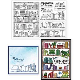 GLOBLELAND Bible Bookshelf Reading Plan Transparent Clear Stamps Bookrack and Potting Embossing Stamp Sheets Silicone Clear Stamps Seal for DIY Scrapbooking and Card Making Paper Craft Decor