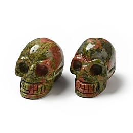 Honeyhandy Halloween Natural Unakite Display Decorations, Home Decorations, Skull, 35~37x30~31x48~50.5mm