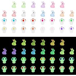 PandaHall Elite 60pcs Luminous Rabbit Mushroom 15 Style Mini Resin Bunny Mushroom Miniature Figurines Mushroom Glow in Dark Luminous Resin Display Decoration for Micro Landscape Fairy Garden Accessories