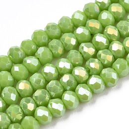 Electroplate Glass Beads Strands, Opaque Solid Color, AB Color Plated, Faceted, Rondelle, Olive, 2x1.5mm, Hole: 0.4mm, about 195pcs/strand, 11 inch(27.5cm)