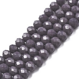 Honeyhandy Opaque Solid Color Glass Beads Strands, Faceted, Rondelle, Medium Purple, 8x6mm, Hole: 1mm, about 65~68pcs/strand, 15.7~16.1 inch(40~41cm)